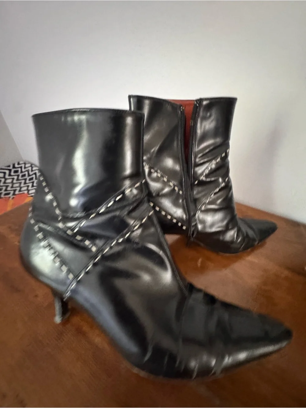 Vintage Salvatore Ferragamo Black Pointed Kitten Heel Ankle Boots